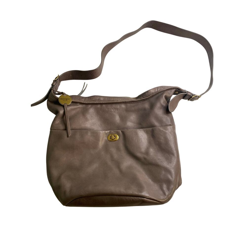 Margot New York Leather Shoulder Bag‎ Gray Brown Minimalist Medium Sized
